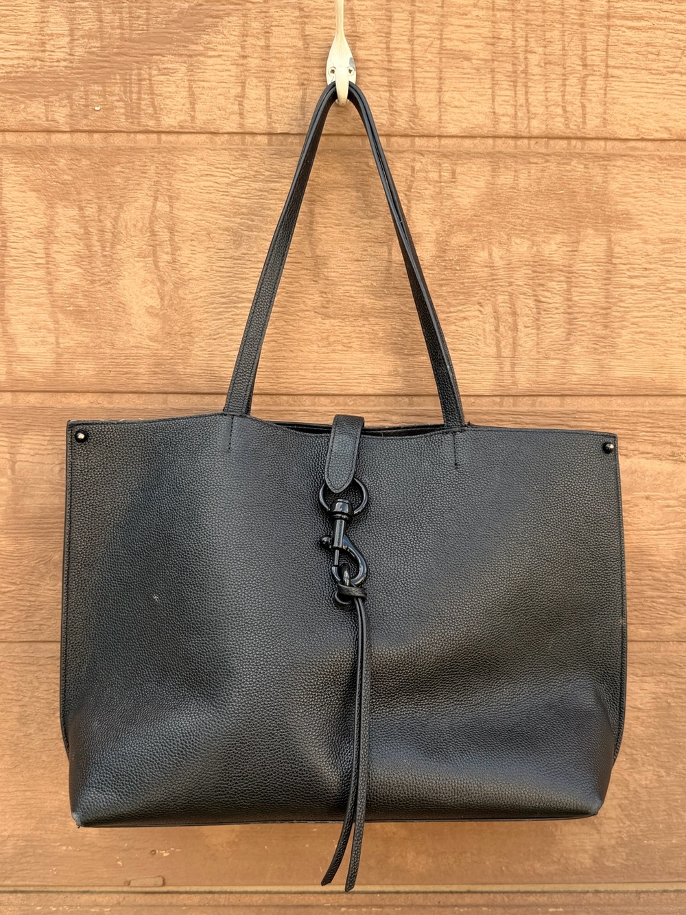 Rebecca Minkoff black pebbled leather large Megan tote bag